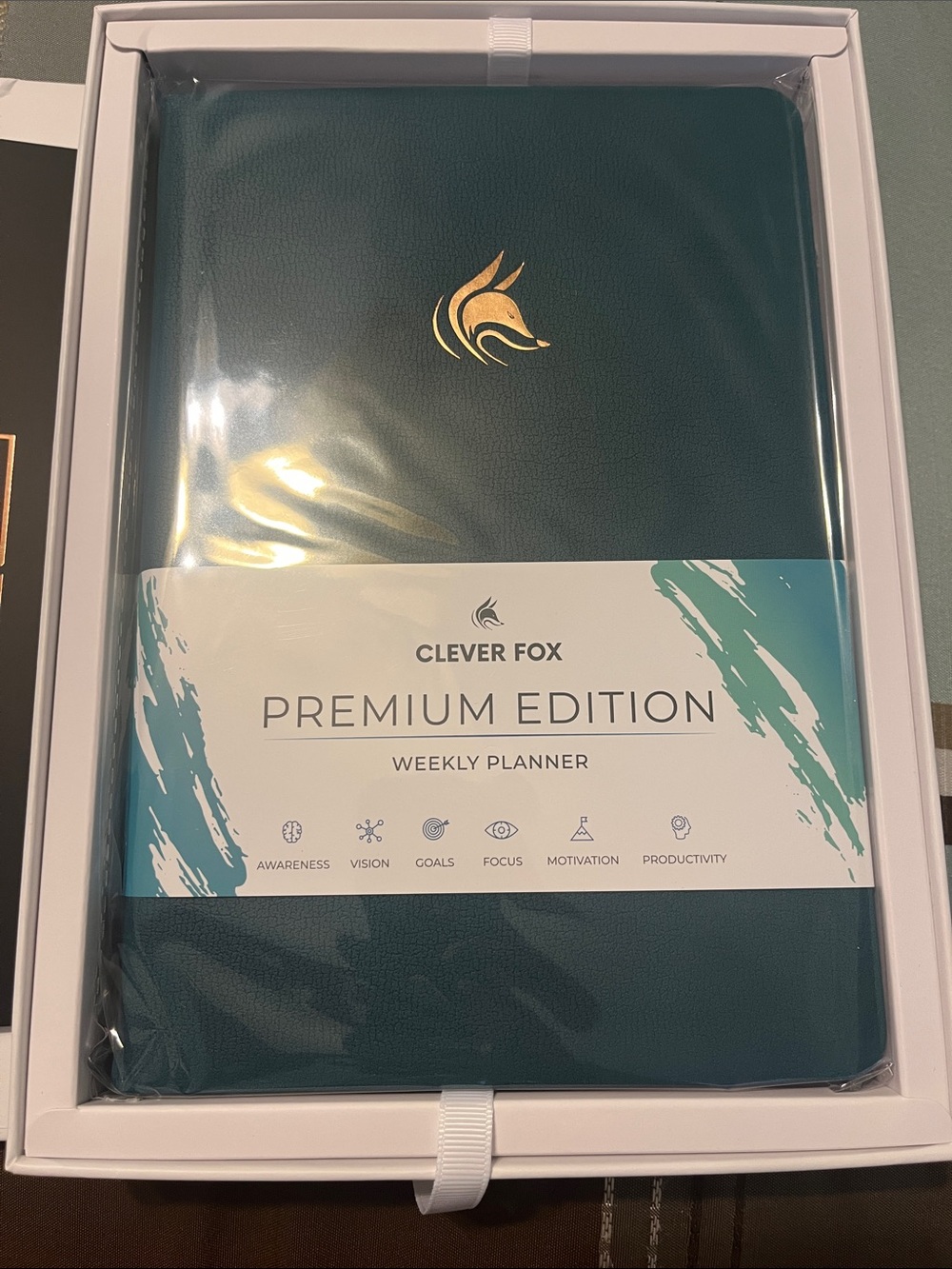 Clever Fox Premium Edition Weekly Planner - Teal with Gold Fox Logo